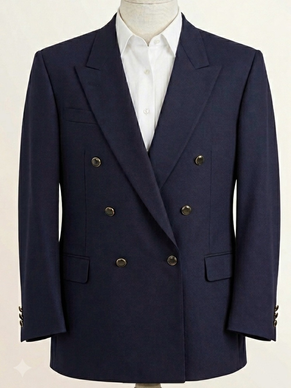 Savile Row Bespoke Mens 44L Vintage 100% Virgin Wool Double Breasted Navy Blazer